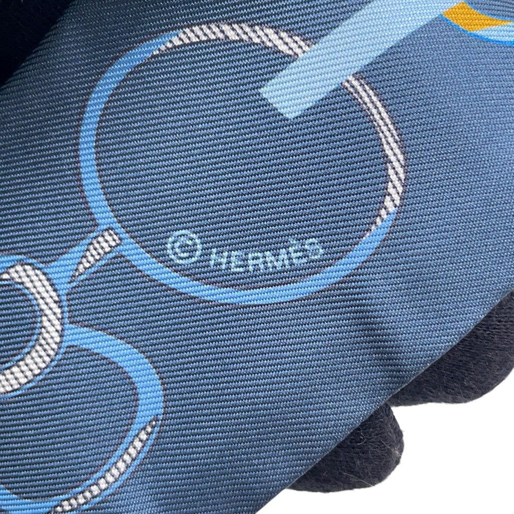 HERMES Twilly Do Re Boucles Blue/Gray Silk100%