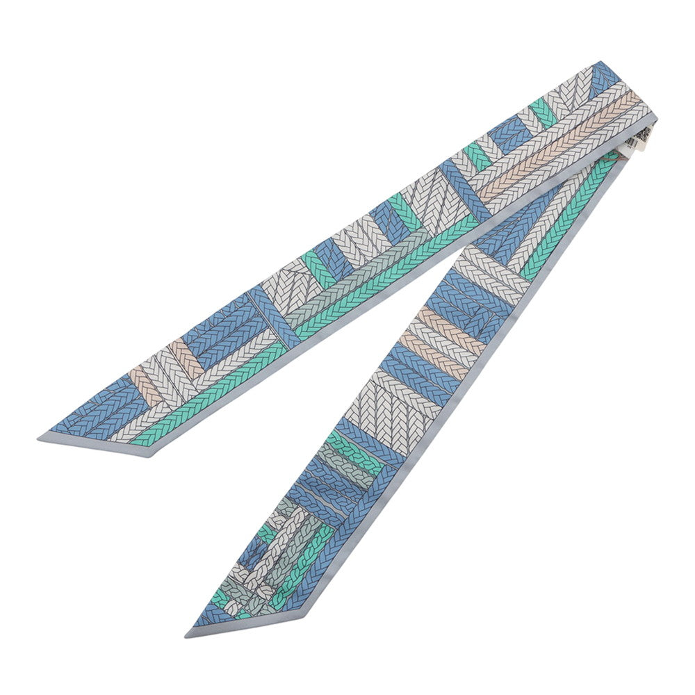 HERMES Twilly TRESSES H Blue Jean / Grispearl Silk100%