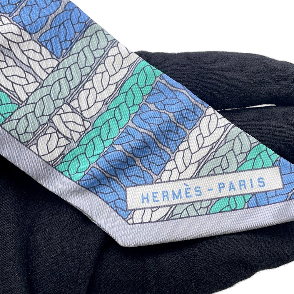 HERMES Twilly TRESSES H Blue Jean / Grispearl Silk100%