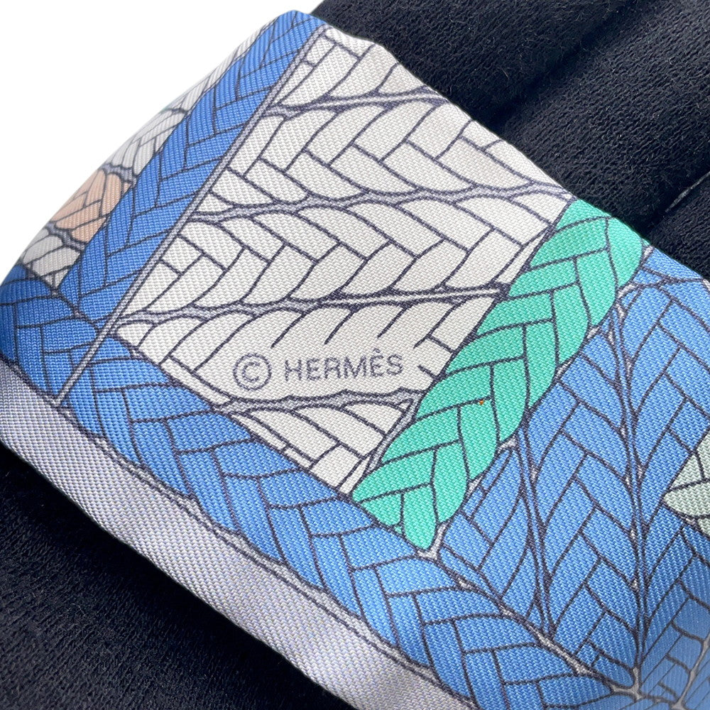 HERMES Twilly TRESSES H Blue Jean / Grispearl Silk100%