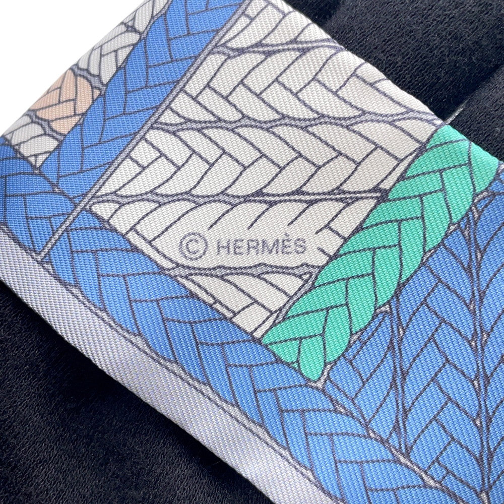 HERMES Twilly TRESSES H Blue Jean / Grispearl Silk100%