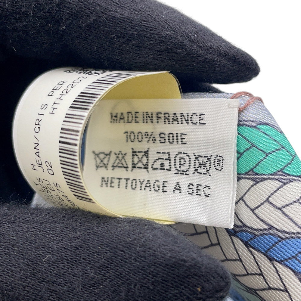 HERMES Twilly TRESSES H Blue Jean / Grispearl Silk100%