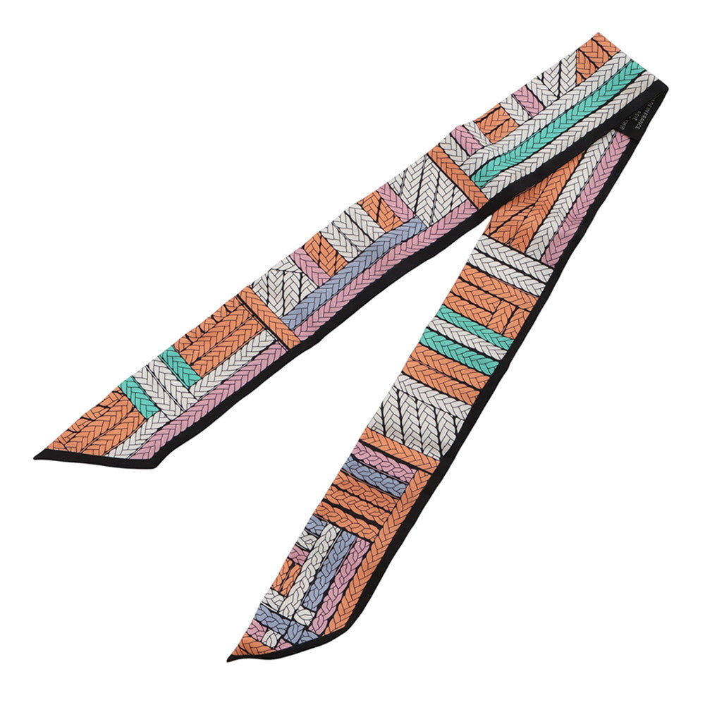 HERMES Twilly TRESSES H Apricot/Black/Rose Silk100%