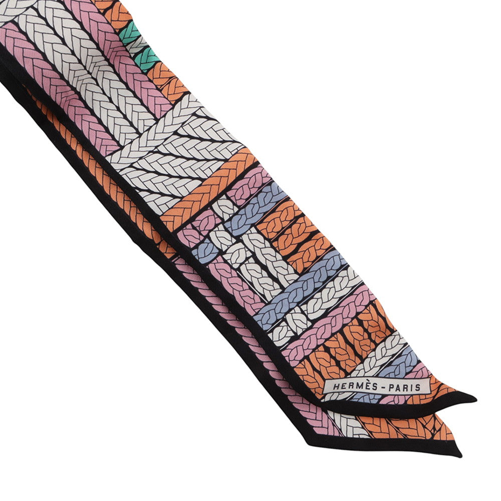 HERMES Twilly TRESSES H Apricot/Black/Rose Silk100%
