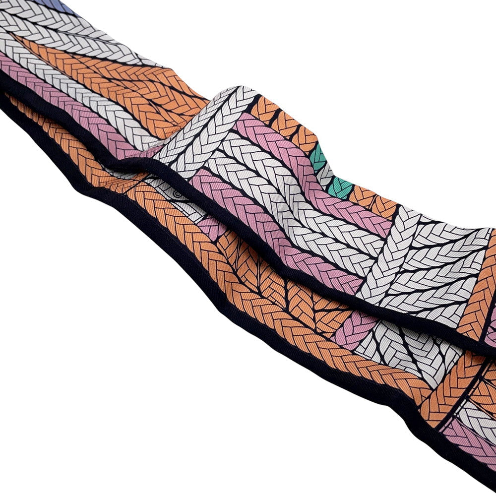 HERMES Twilly TRESSES H Apricot/Black/Rose Silk100%