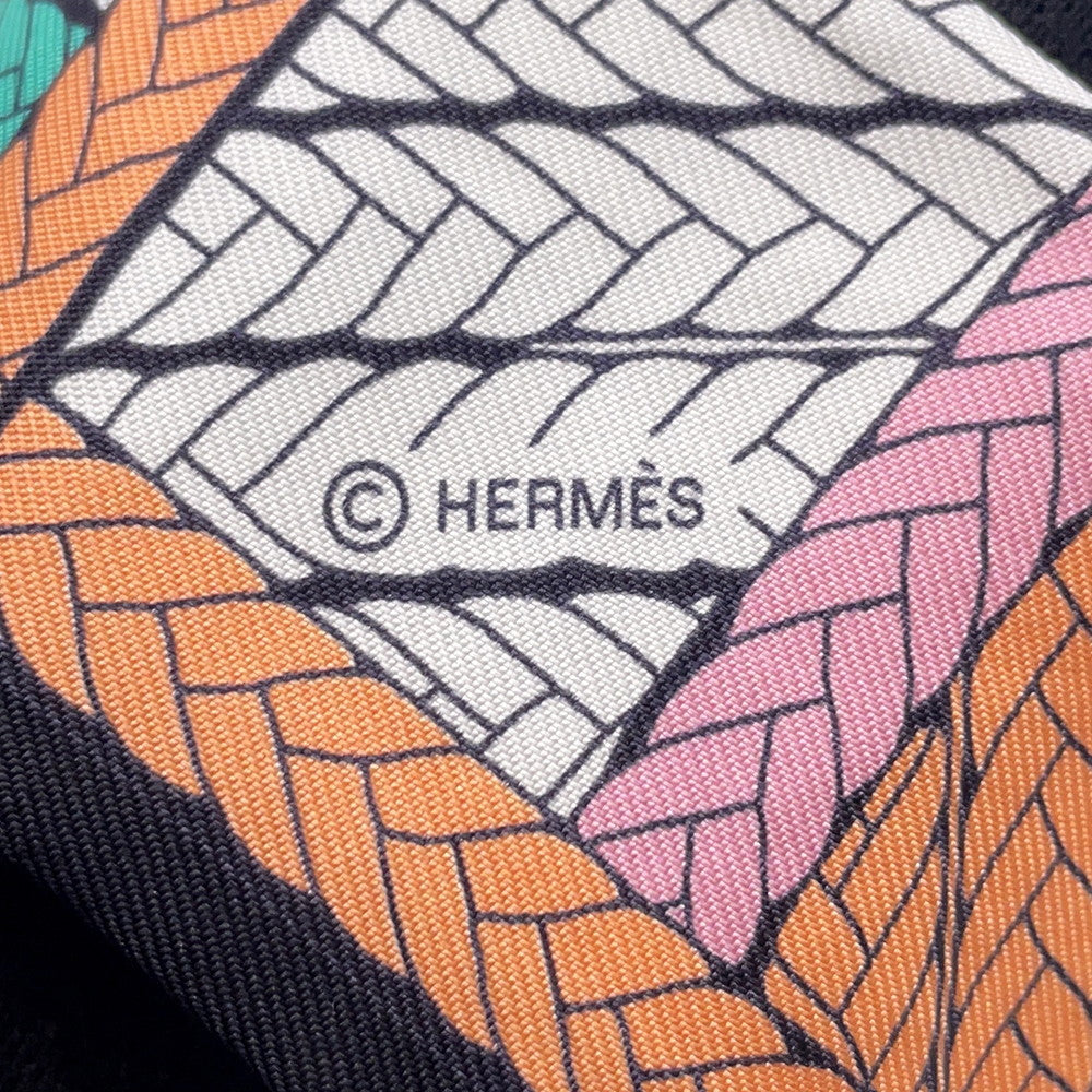 HERMES Twilly TRESSES H Apricot/Black/Rose Silk100%