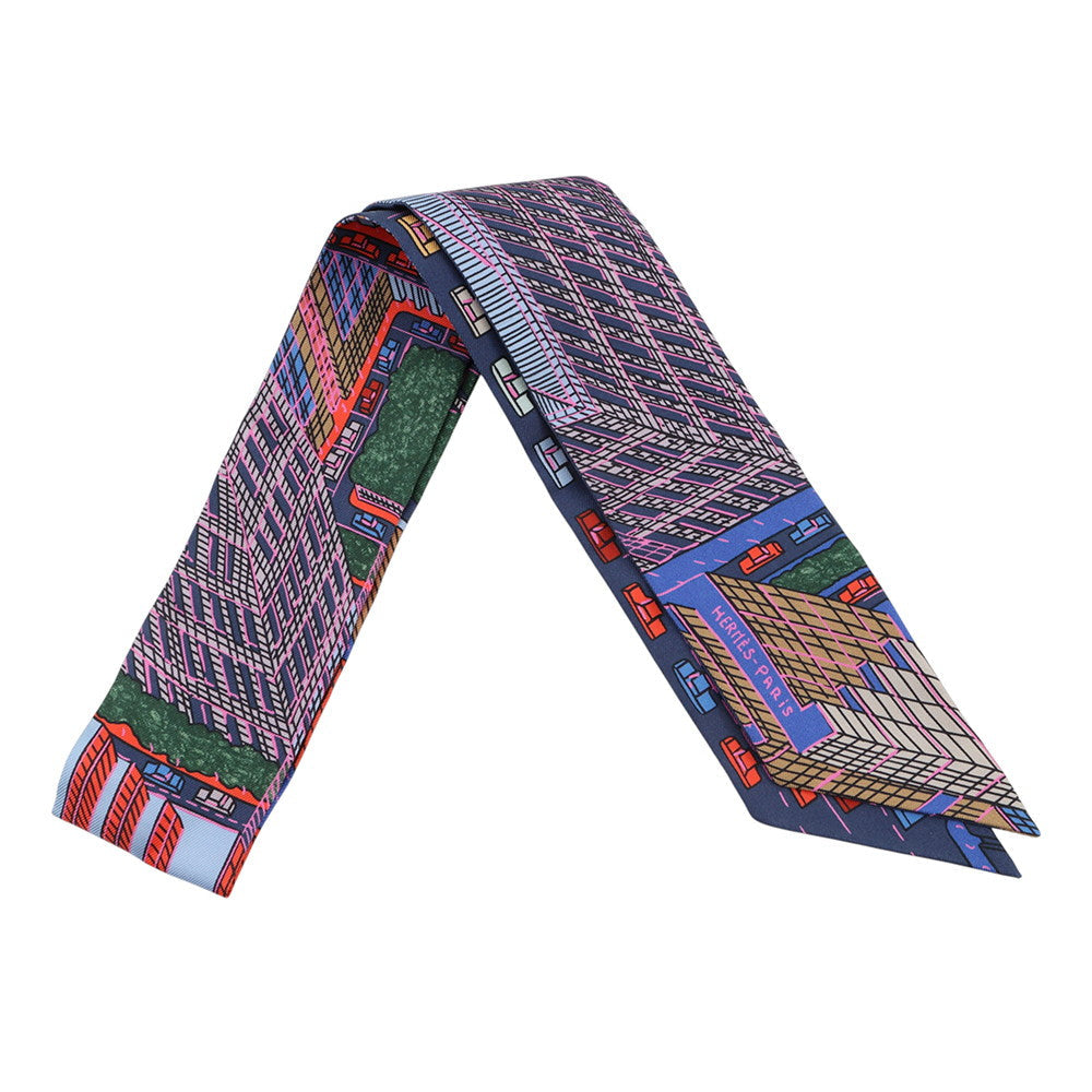 HERMES Twilly Pantin City Blue/Rose/Vert Silk100%
