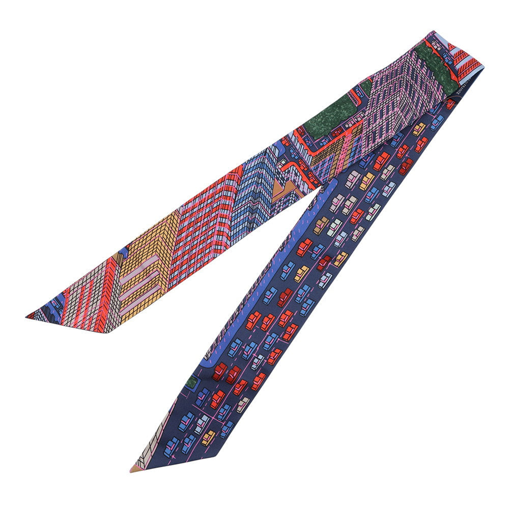 HERMES Twilly Pantin City Blue/Rose/Vert Silk100%