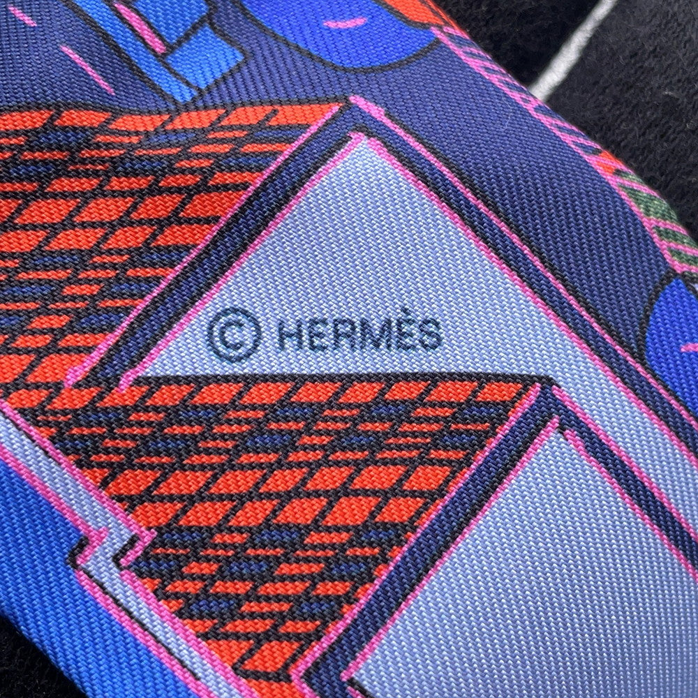 HERMES Twilly Pantin City Blue/Rose/Vert Silk100%