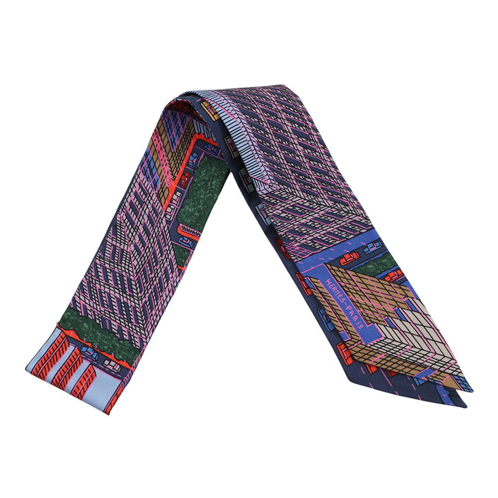 HERMES Twilly Pantin City Blue/Rose/Vert Silk100%