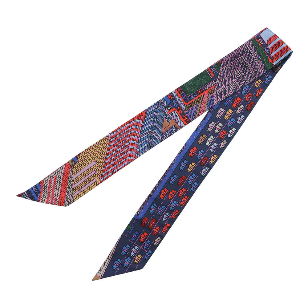 HERMES Twilly Pantin City Blue/Rose/Vert Silk100%