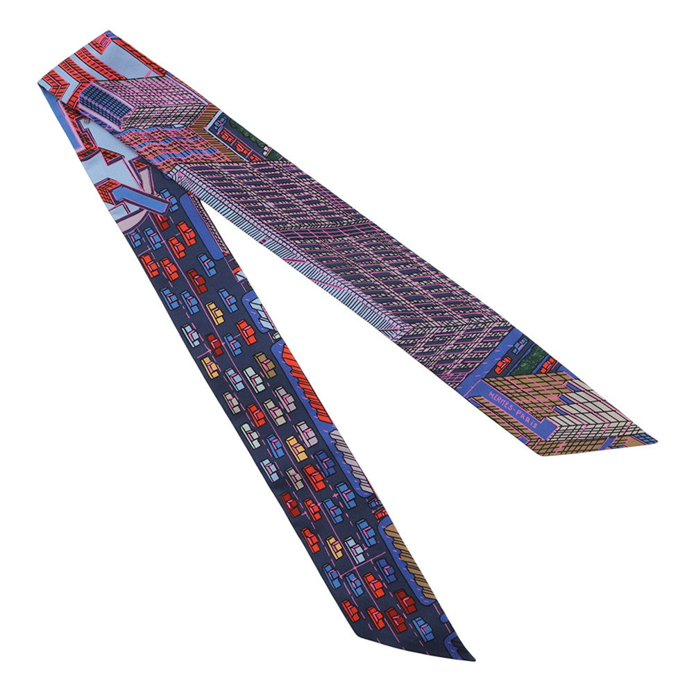 HERMES Twilly Pantin City Blue/Rose/Vert Silk100%