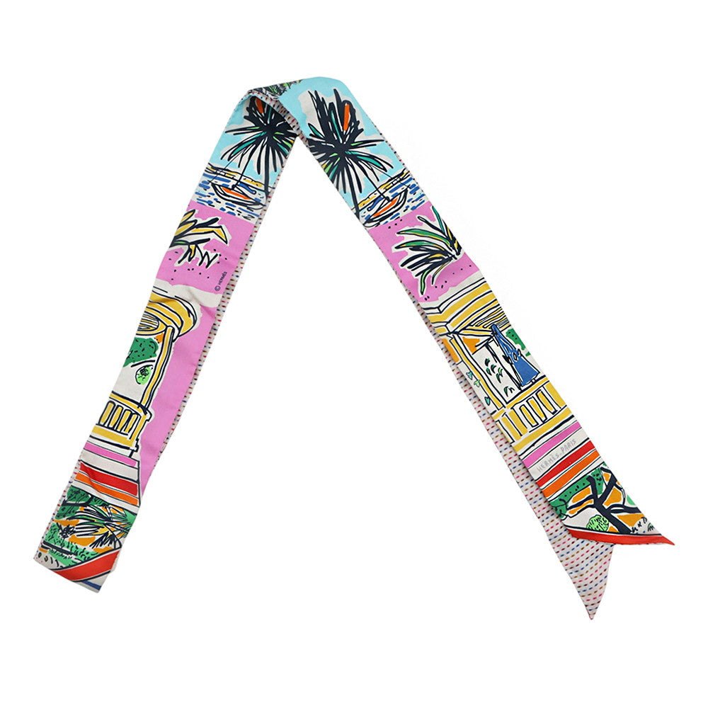 HERMES Twilly Twins EN LIBERTE! Freely! Rose/Blue/Vert Silk100%