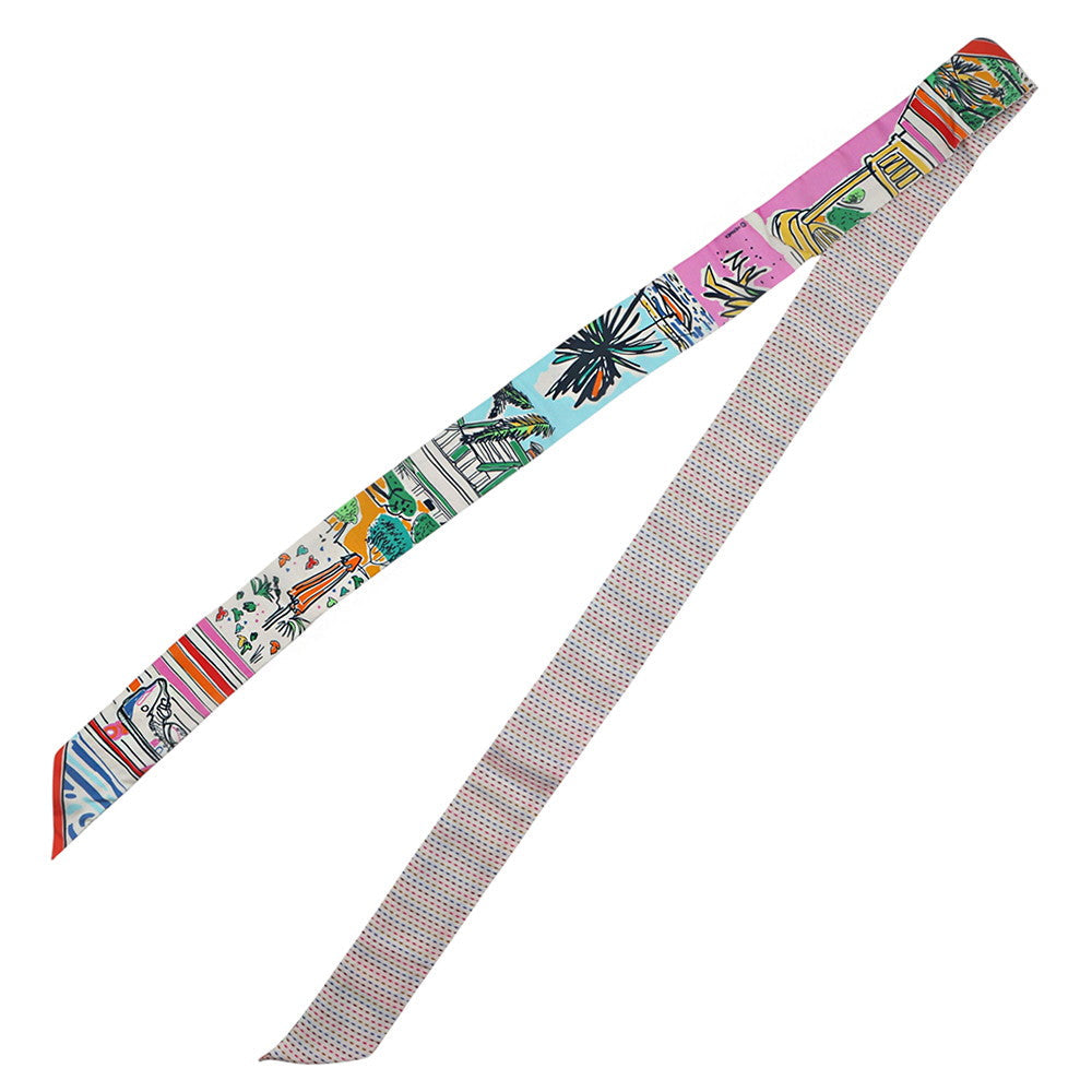 HERMES Twilly Twins EN LIBERTE! Freely! Rose/Blue/Vert Silk100%
