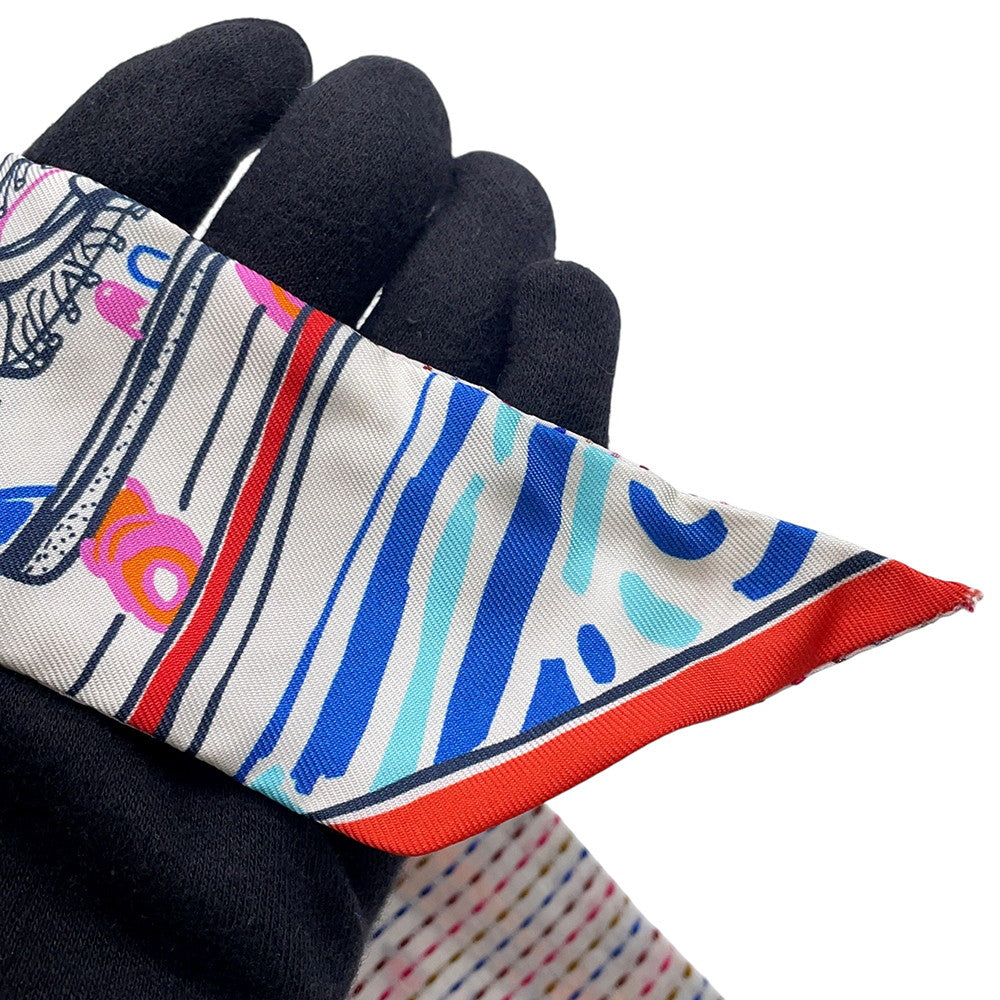 HERMES Twilly Twins EN LIBERTE! Freely! Rose/Blue/Vert Silk100%