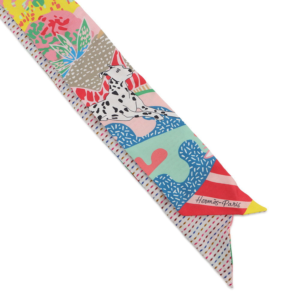 HERMES Twilly Twins En Liberte (Freely) Rose/Blue/Vert Silk100%