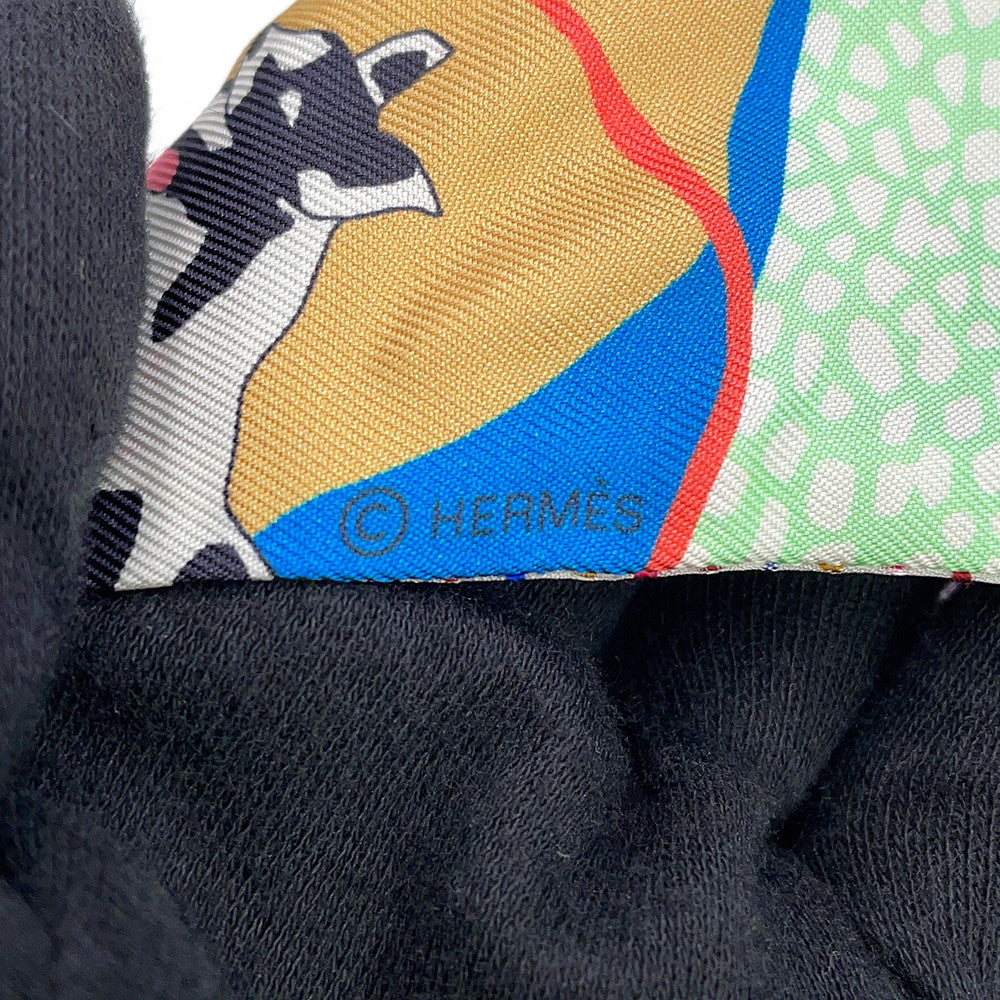 HERMES Twilly Twins En Liberte (Freely) Rose/Blue/Vert Silk100%