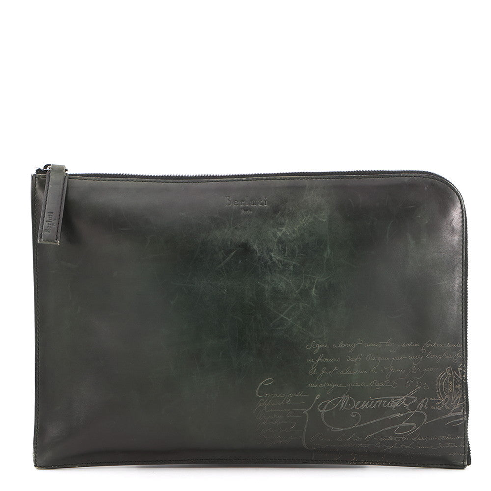 Berluti Clutch Bag Nino Dark GreenNINO_XL-V2 Scrit Calligraphy Size XL