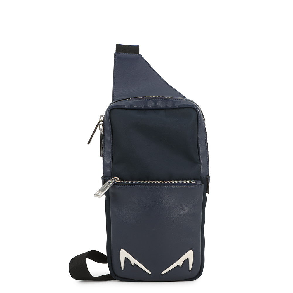 FENDI Monster Bugs Eye Crossbody Bag Navy7VZ033 Nylon Leather