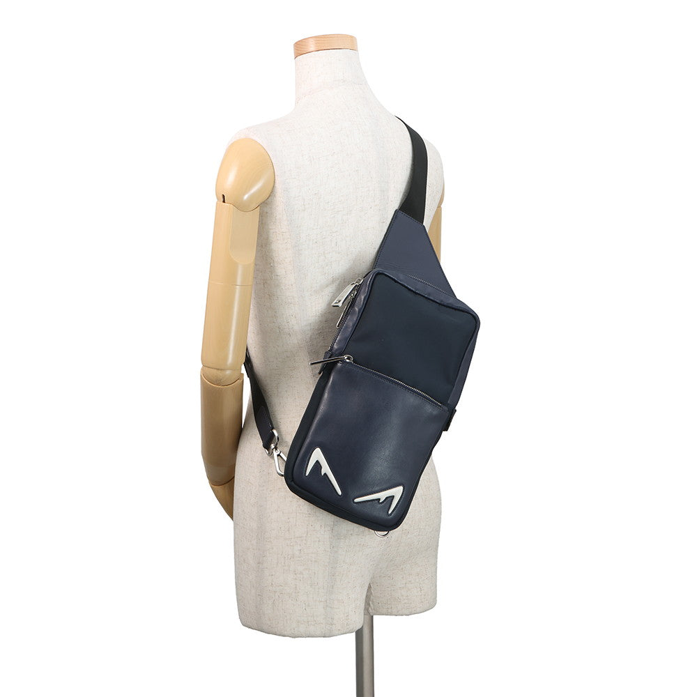 FENDI Monster Bugs Eye Crossbody Bag Navy7VZ033 Nylon Leather