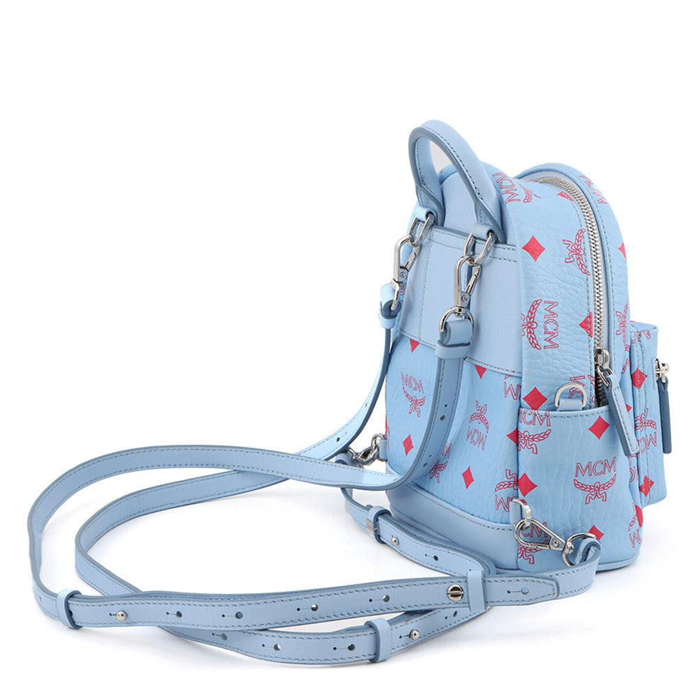 MCM Visetos Stark Backpack Blue/PinkMMKASVE14H2001 Leather Size Mini