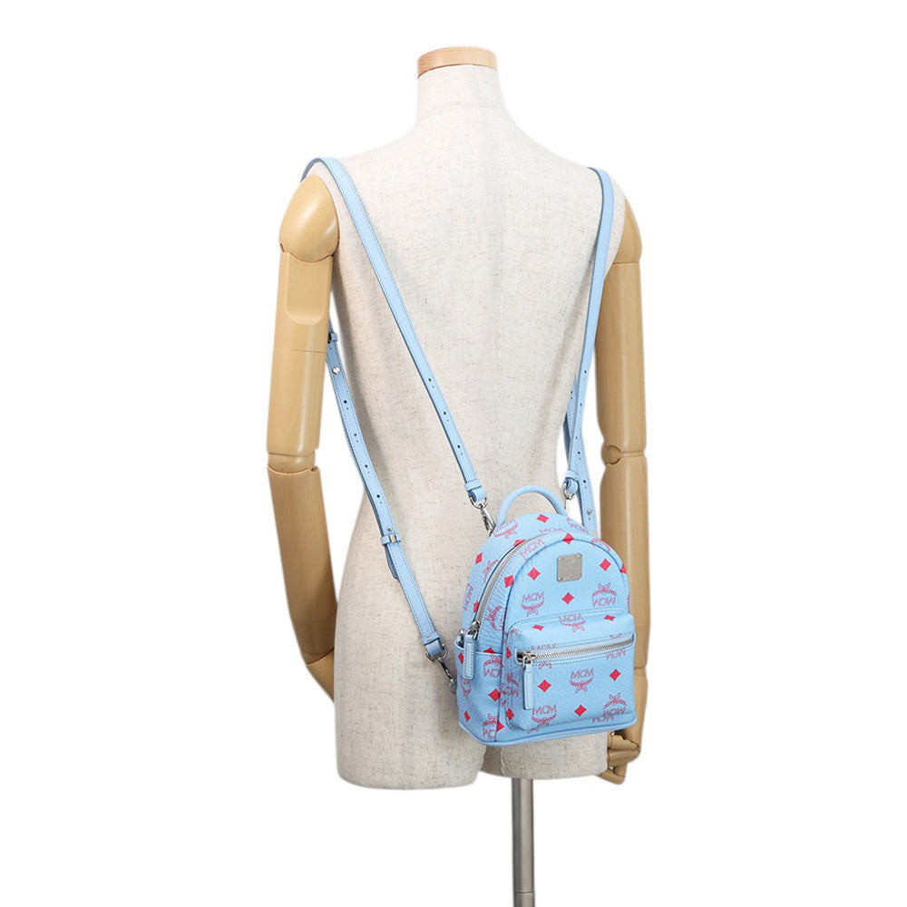 MCM Visetos Stark Backpack Blue/PinkMMKASVE14H2001 Leather Size Mini