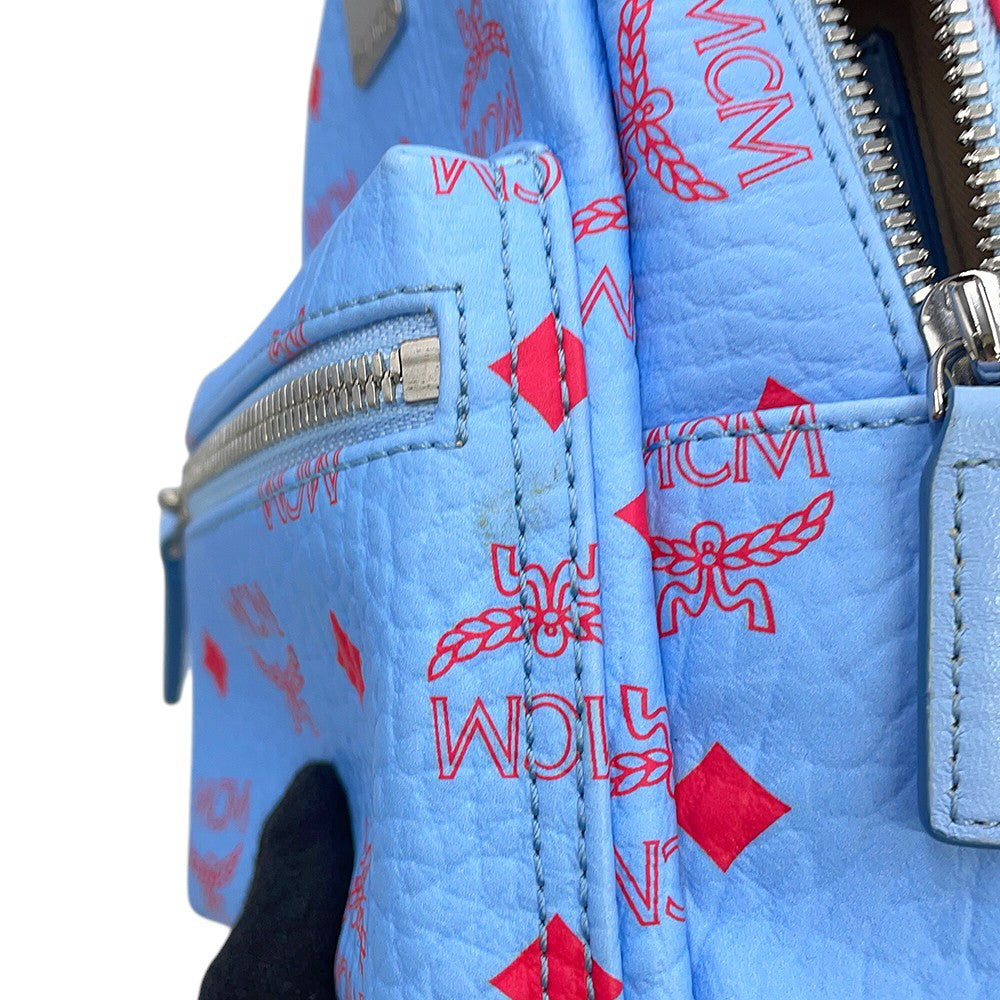 MCM Visetos Stark Backpack Blue/PinkMMKASVE14H2001 Leather Size Mini