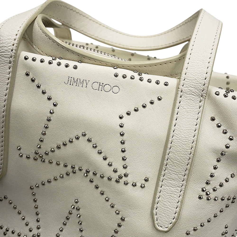 JIMMY CHOO Sophia S Studded 2WAY Bag White Leather
