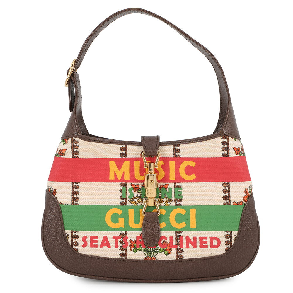 GUCCI Jackie 1961 MUSIC IS MINE Shoulder Bag Brown/Multicolor636706 Canvas Leather Size Small