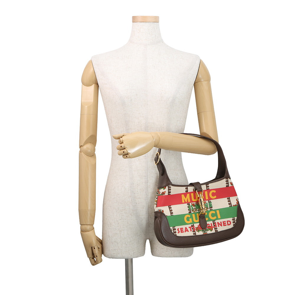 GUCCI Jackie 1961 MUSIC IS MINE Shoulder Bag Brown/Multicolor636706 Canvas Leather Size Small