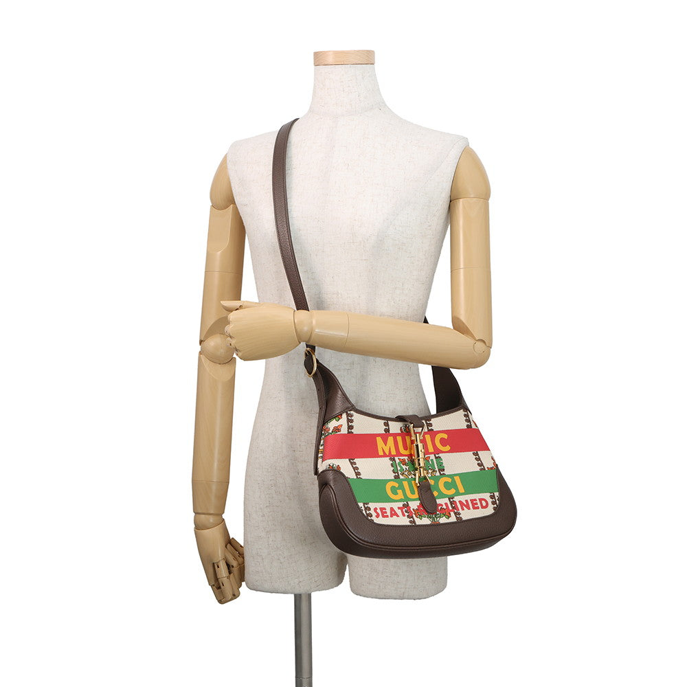 GUCCI Jackie 1961 MUSIC IS MINE Shoulder Bag Brown/Multicolor636706 Canvas Leather Size Small