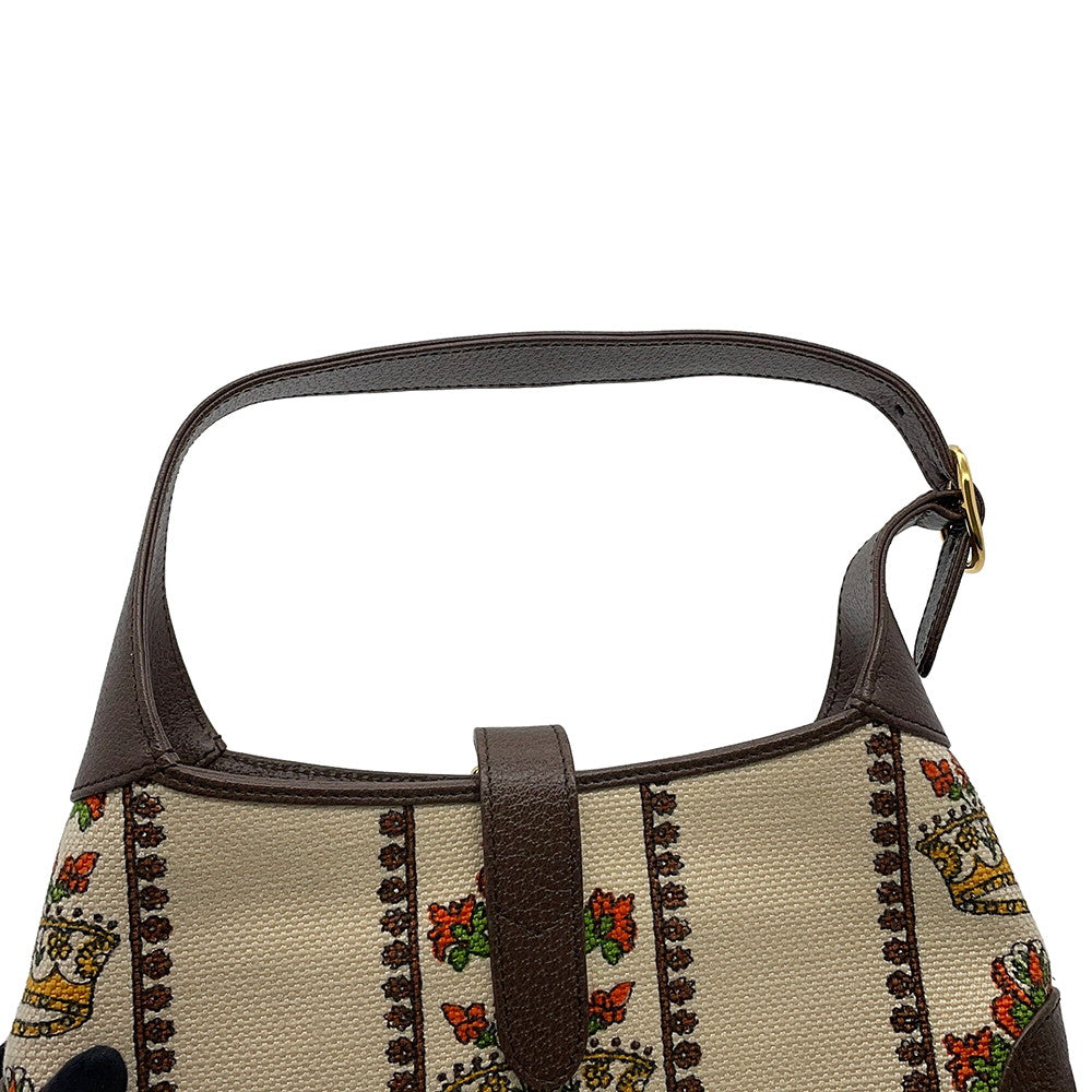 GUCCI Jackie 1961 MUSIC IS MINE Shoulder Bag Brown/Multicolor636706 Canvas Leather Size Small