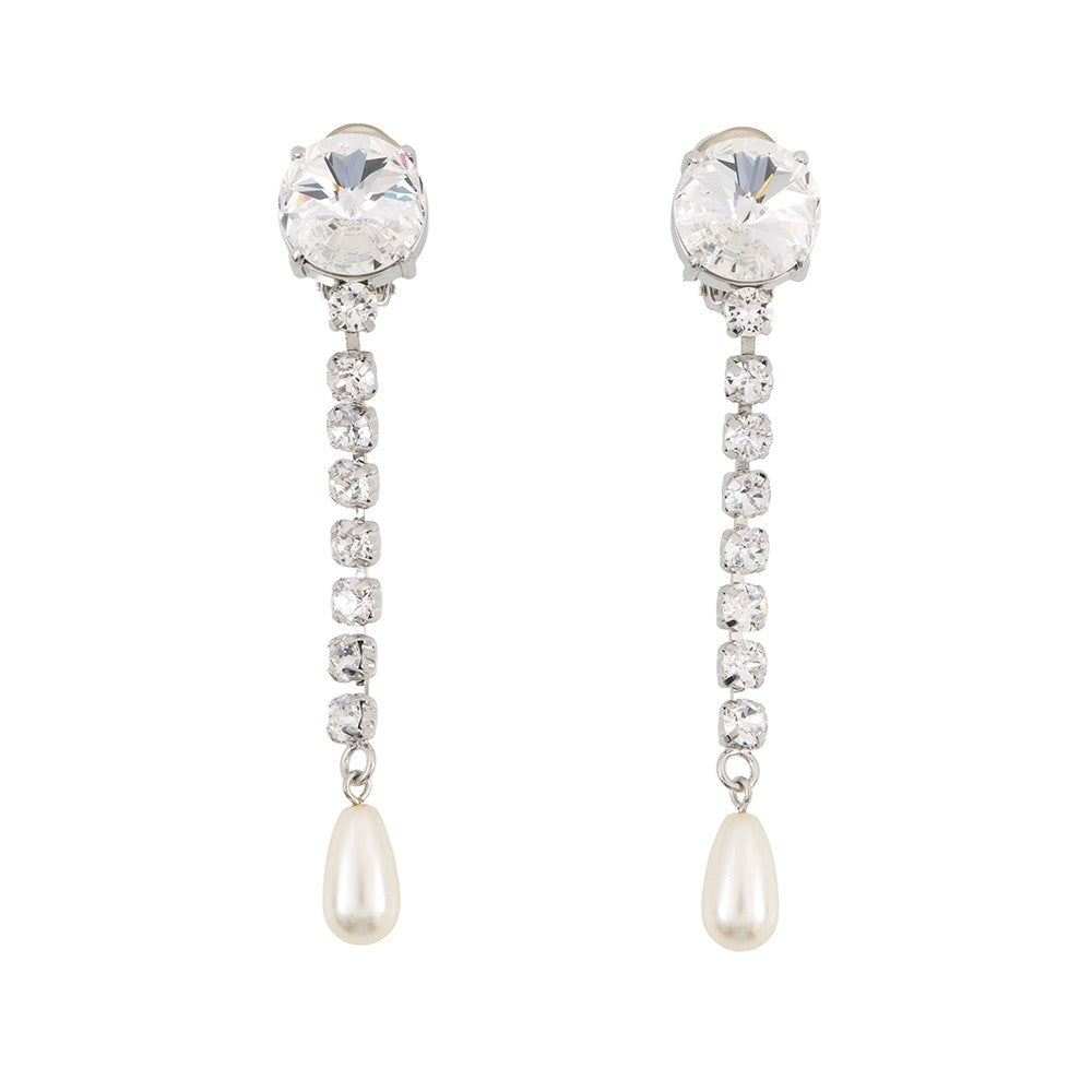 MIUMIU Crystal Faux Pearl Earring Silver Metal Rhinestone Faux Pearl