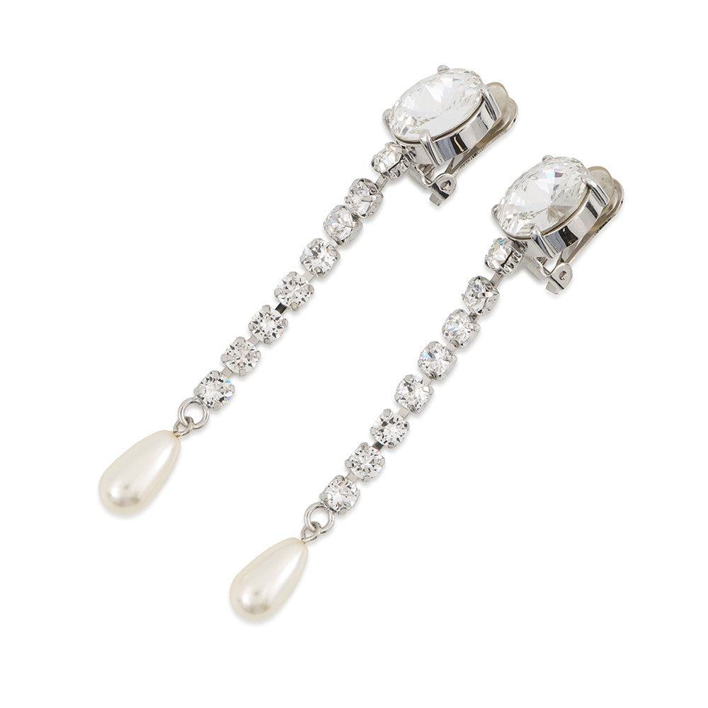 MIUMIU Crystal Faux Pearl Earring Silver Metal Rhinestone Faux Pearl