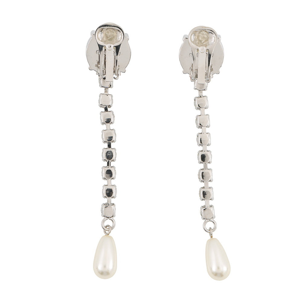 MIUMIU Crystal Faux Pearl Earring Silver Metal Rhinestone Faux Pearl