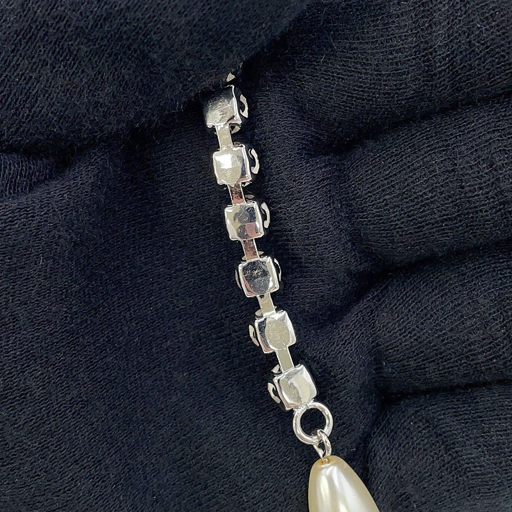 MIUMIU Crystal Faux Pearl Earring Silver Metal Rhinestone Faux Pearl
