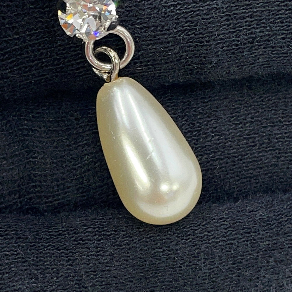 MIUMIU Crystal Faux Pearl Earring Silver Metal Rhinestone Faux Pearl