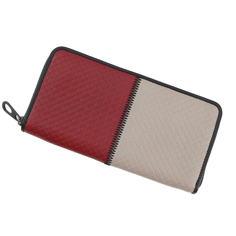 Bottega Veneta INTRECCIATO Bicolor Zip Around Long Wallet Red/Gray510643VBNV28558 Leather