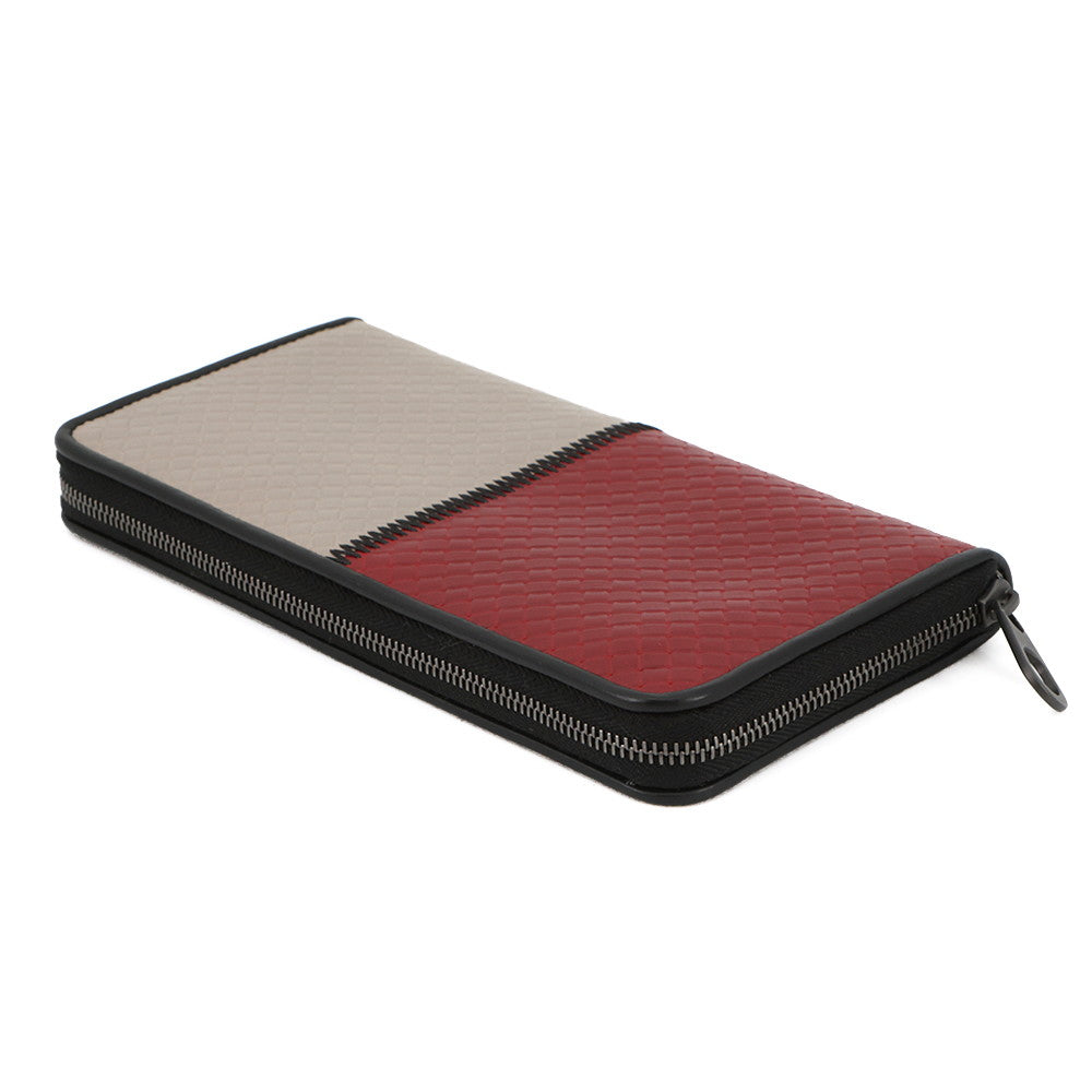 Bottega Veneta INTRECCIATO Bicolor Zip Around Long Wallet Red/Gray510643VBNV28558 Leather