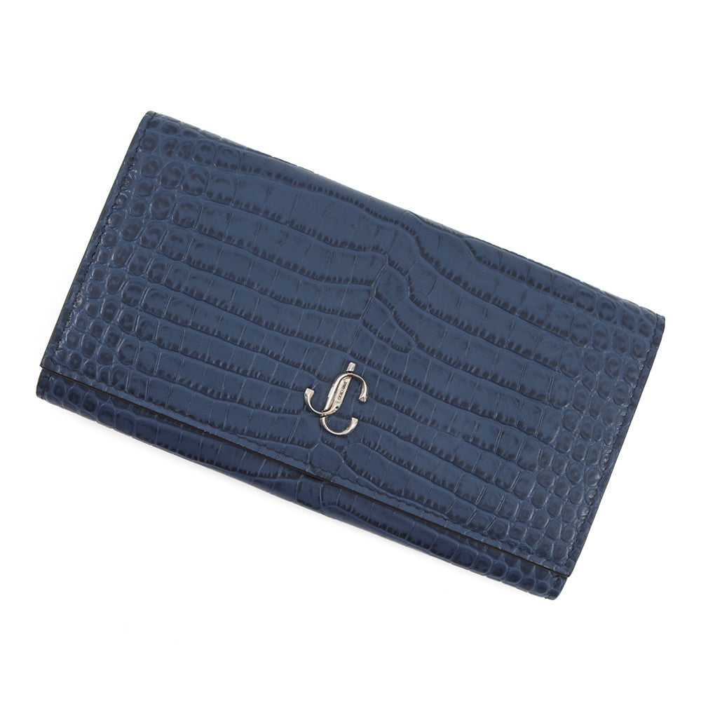 JIMMY CHOO Martina Long Wallet Blue Croco embossed leather