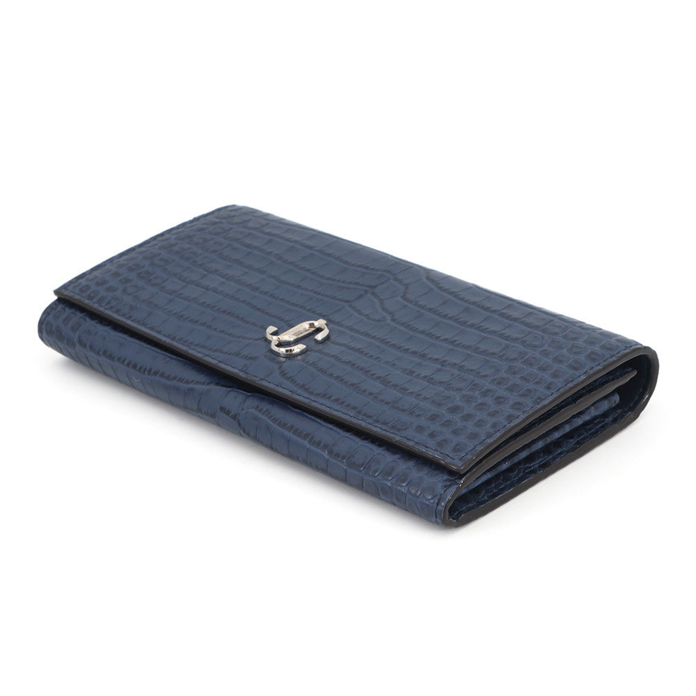 JIMMY CHOO Martina Long Wallet Blue Croco embossed leather