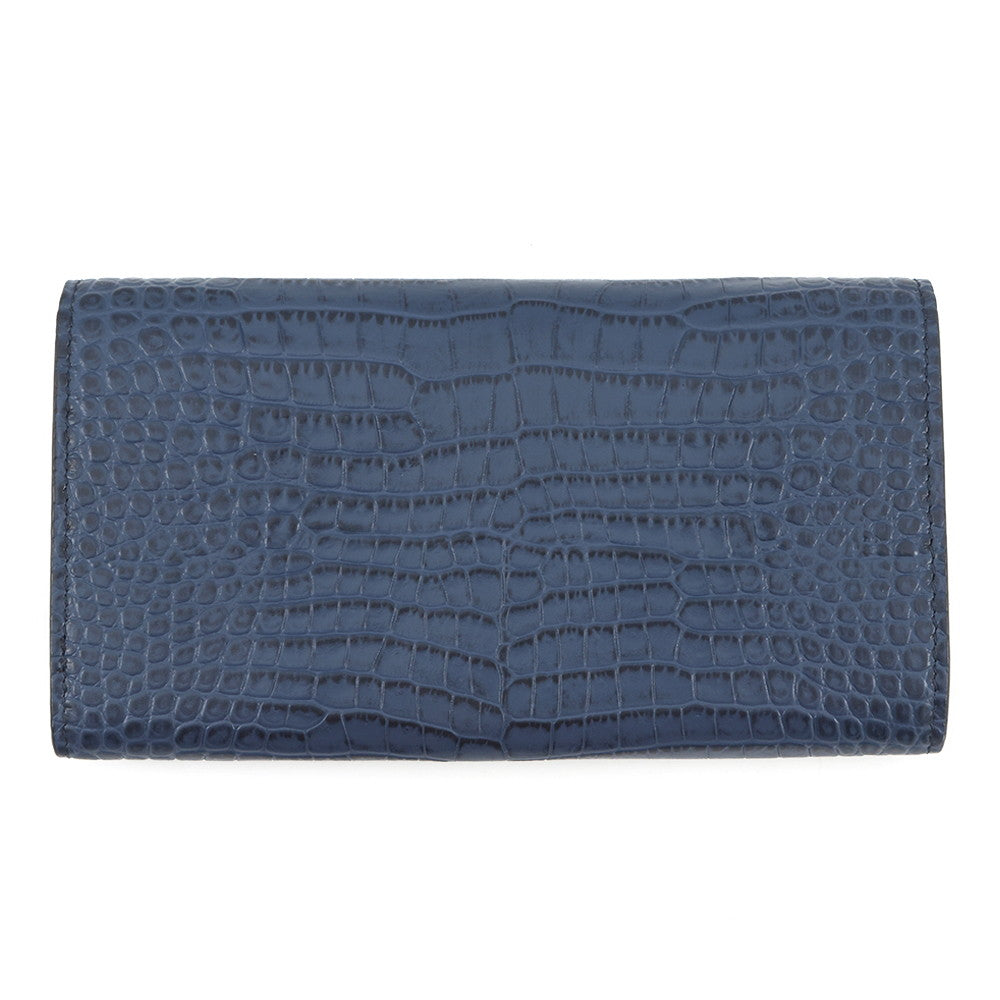 JIMMY CHOO Martina Long Wallet Blue Croco embossed leather