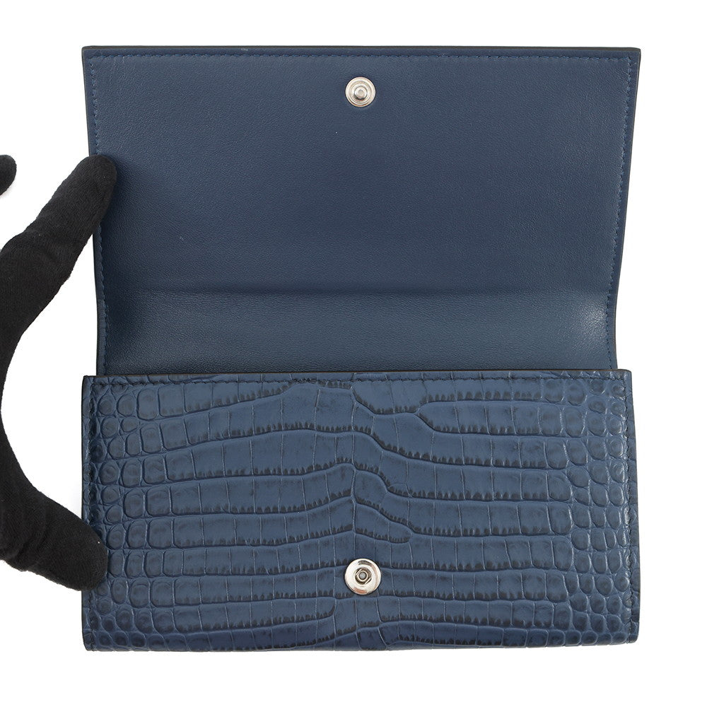 JIMMY CHOO Martina Long Wallet Blue Croco embossed leather