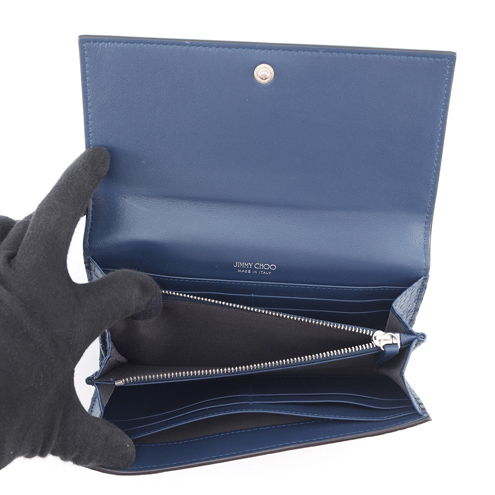 JIMMY CHOO Martina Long Wallet Blue Croco embossed leather