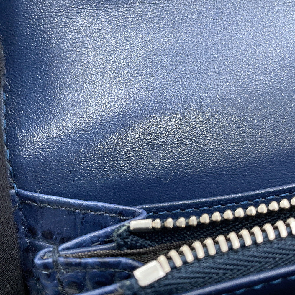 JIMMY CHOO Martina Long Wallet Blue Croco embossed leather