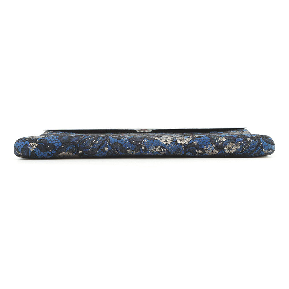 JIMMY CHOO Floral Embroidery Clutch Bag Blue/Silver Canvas