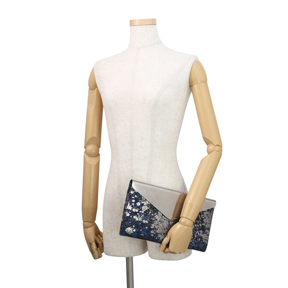 JIMMY CHOO Floral Embroidery Clutch Bag Blue/Silver Canvas