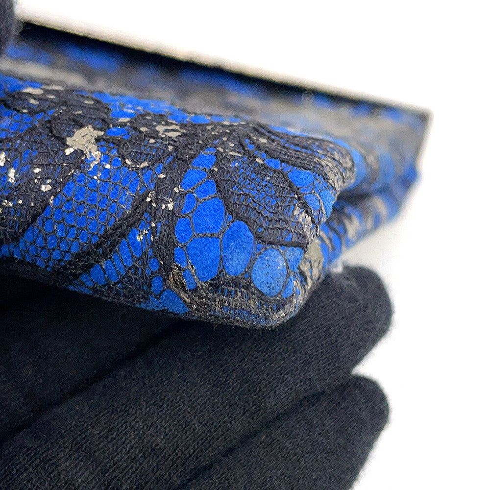 JIMMY CHOO Floral Embroidery Clutch Bag Blue/Silver Canvas