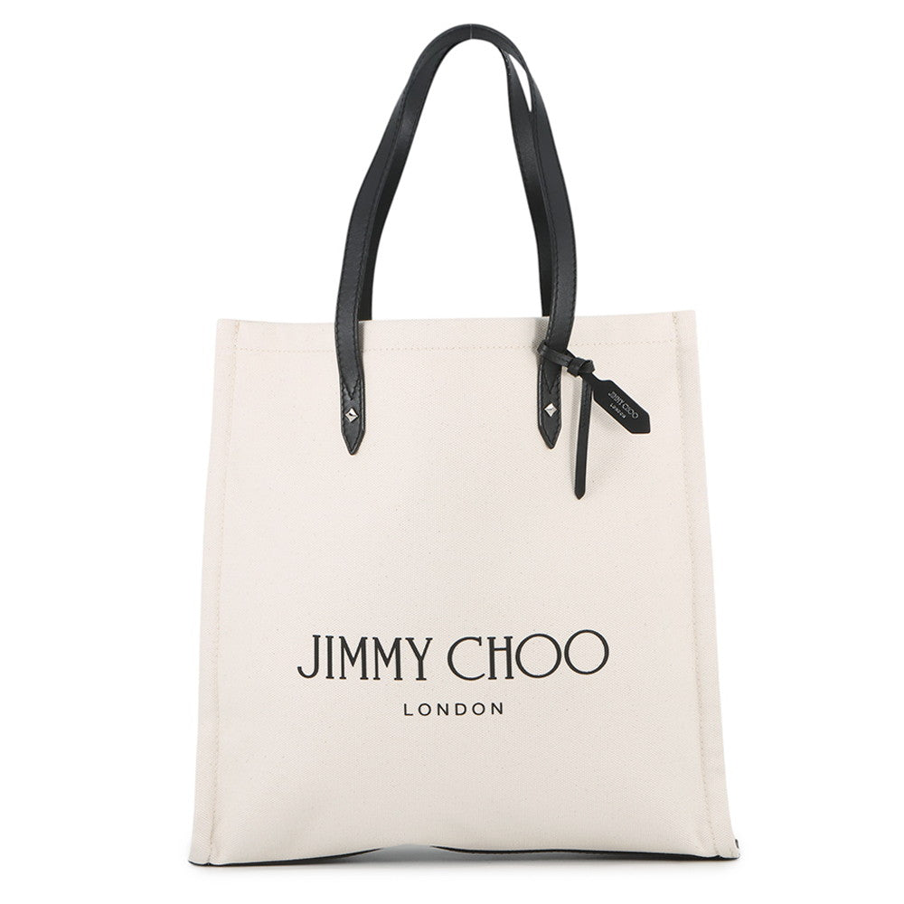JIMMY CHOO Tote Bag Ivory/Black Canvas Leather