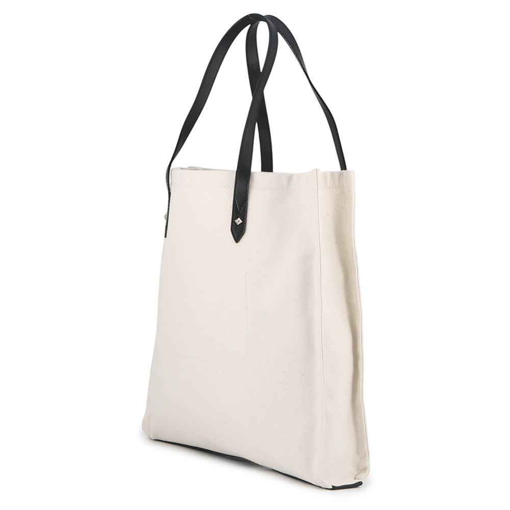 JIMMY CHOO Tote Bag Ivory/Black Canvas Leather